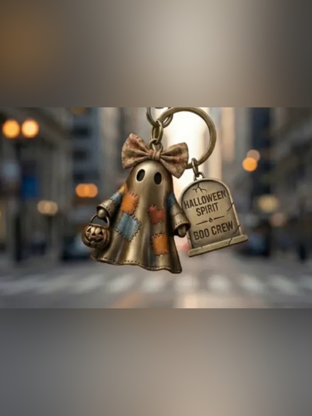 Halloween Spirit Boo Crew Bronze Ghost Keychain
